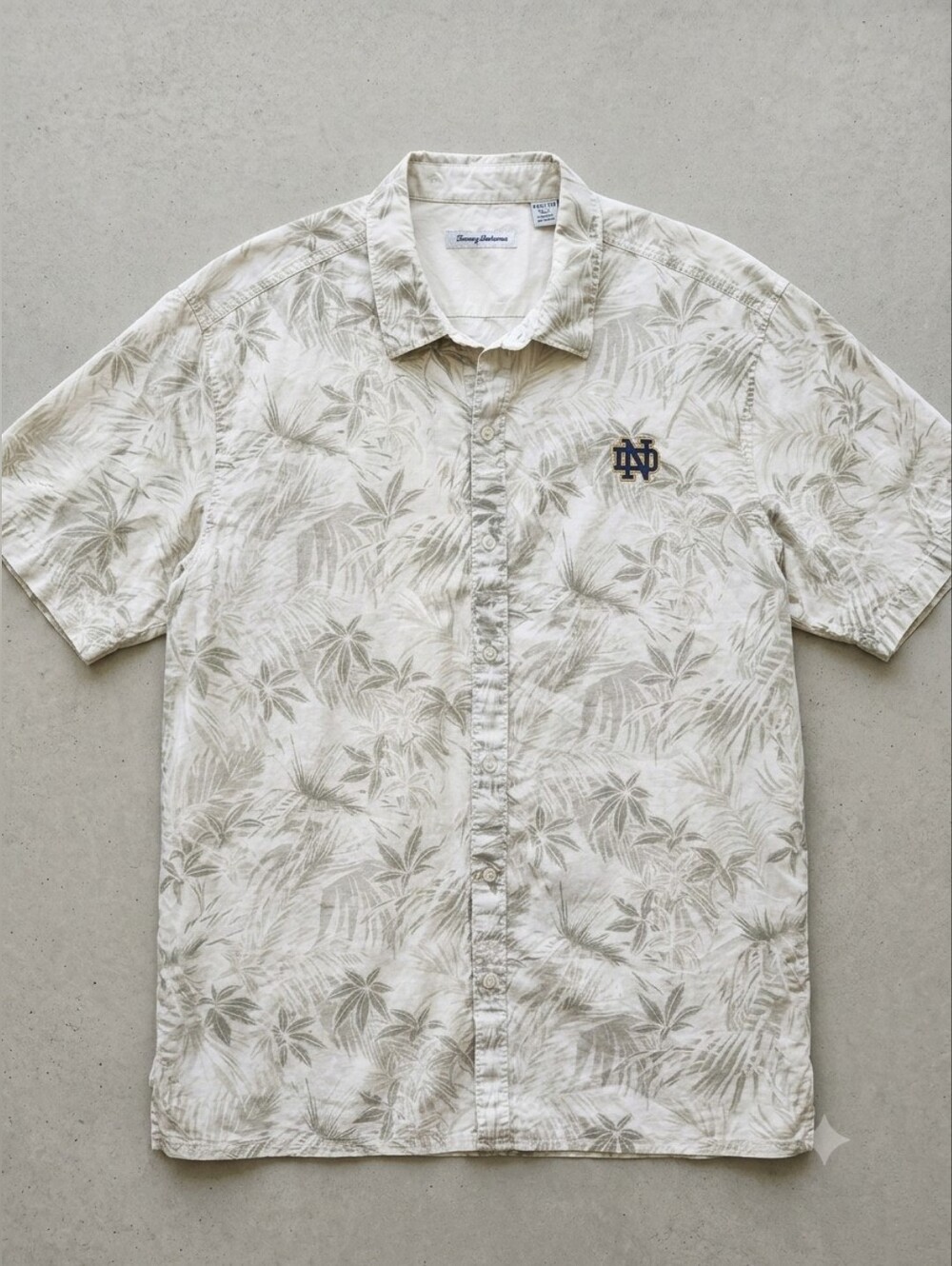 Tommy Bahama Mens XXL Shirt Beige Palm Leaf Embroidery University Notre